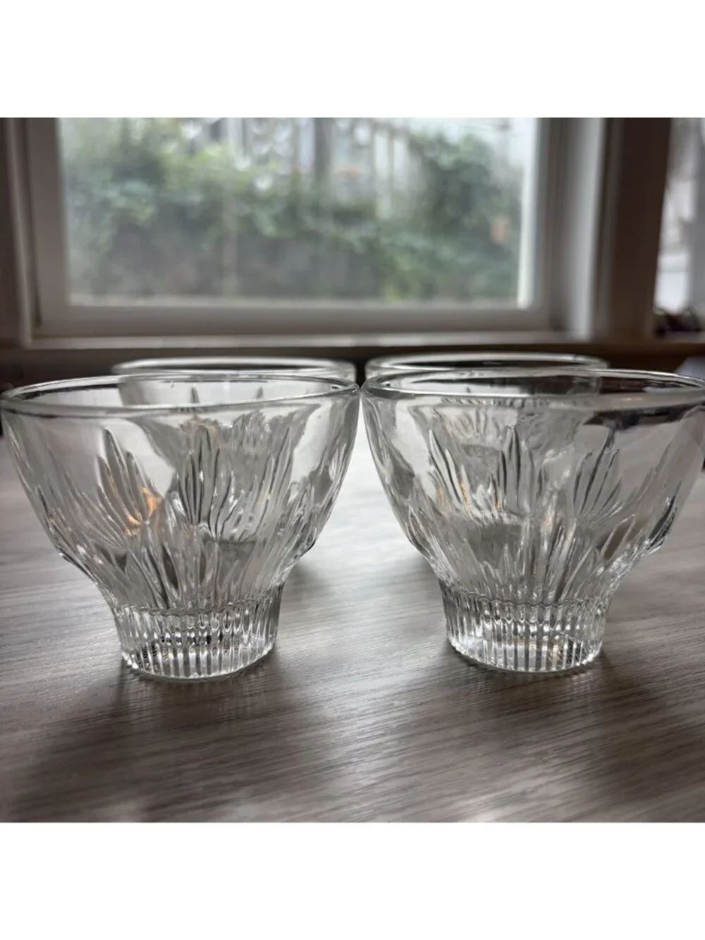Indiana Glass Set 4 Vintage Art Deco Sunburst Rocks Clear Glasses Barware Retro